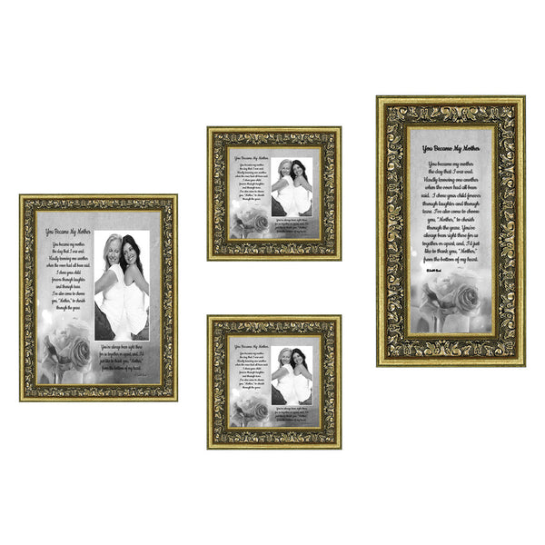 Picture Frame Set, 4 Piece Customizable Gallery Multi pack, 1-5x7, 1-4x10, 2-4x4, for Tabletop or Wall Display