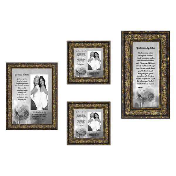 Picture Frame Set, 4 Piece Customizable Gallery Multi pack, 1-5x7, 1-4x10, 2-4x4, for Tabletop or Wall Display
