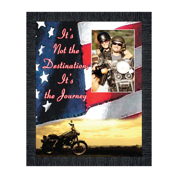 Harley Davidson Gifts for Men and Women, Patriotic Harley Accessories, Harley Davidson Wedding Gifts, Sunset American Flag for Harley Riders, "It's Not the Destination" Unique Motorcycle Decor, 5028