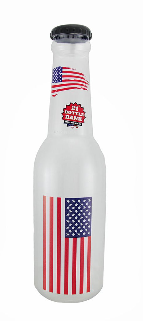 American Flag Jumbo 21 Inch Tall Bottle Coin Bank for Adults USA Themed Kids Piggy Bank for Coins or Money