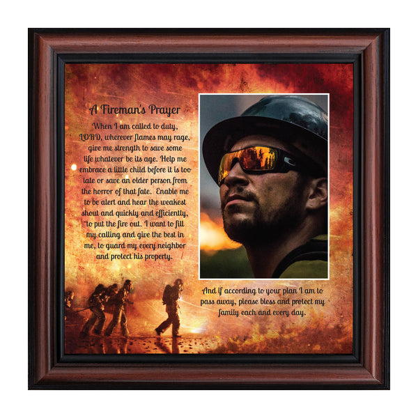 Firefighter Gifts for Men and Women, Fire Academy Graduation Gift, Fire Fighter Gifts or Firehouse Decor, A Fireman's Prayer Framed Wall Art for Home or Fire Station, 6348