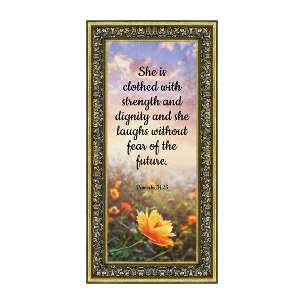 Proverbs 31 Woman, She is Clothed with Strength and Dignity Gift, Christian Home Decor Framed Wall Art, 10x10, 6428