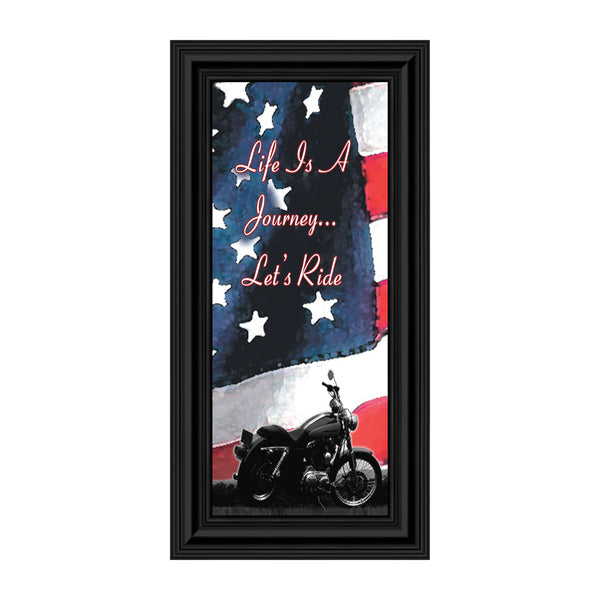 Harley Davidson Gifts for Men and Women, Patriotic Harley Accessories, Harley Davidson Wedding Gifts, American Flag for Harley Riders, "It's Not the Destination" Unique Motorcycle Wall Decor, 7851