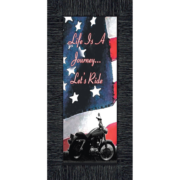 Life's a Journey with American Flag, Classical Motorcycle Photo Frame, 6x12, 7851