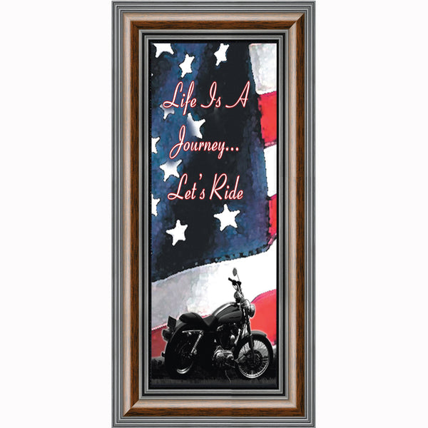 Life's a Journey with American Flag, Classical Motorcycle Photo Frame, 6x12, 7851
