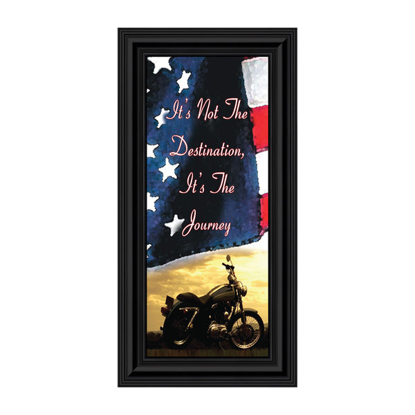 Harley Davidson Gifts for Men and Women, Patriotic Harley Accessories, Harley Davidson Wedding Gifts, Sunset American Flag for Harley Riders, "It's Not the Destination" Unique Motorcycle Decor, 7852
