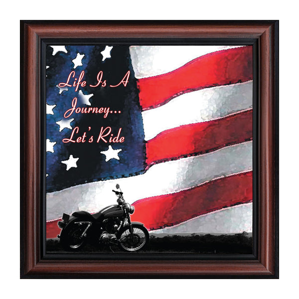Harley Davidson Gifts for Men and Women, Patriotic Harley Accessories, Harley Davidson Wedding Gifts, American Flag for Harley Riders, "It's Not the Destination" Unique Motorcycle Wall Decor, 8551