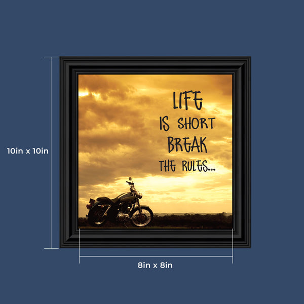 Classic Motorcycle "Life is Short" Sunset with Picture Frame, 10x10 8562