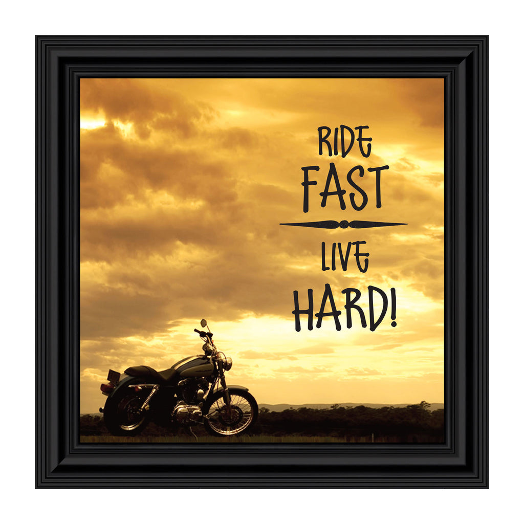 Classic Motorcycle Bikers "Ride Fast, Live Hard" Sunset with Picture Frame, 10x10 8566