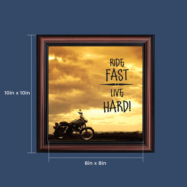 Classic Motorcycle Bikers "Ride Fast, Live Hard" Sunset with Picture Frame, 10x10 8566