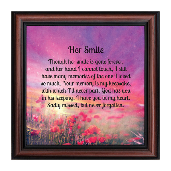 Sympathy Gifts for Loss of Mother, Condolence Gift, In Loving Memory Memorial Gifts for loss of Wife, Mom, Grandma or Sister, Bereavement Gifts to Remember Her Smile, Memorial Picture Frame, 8667