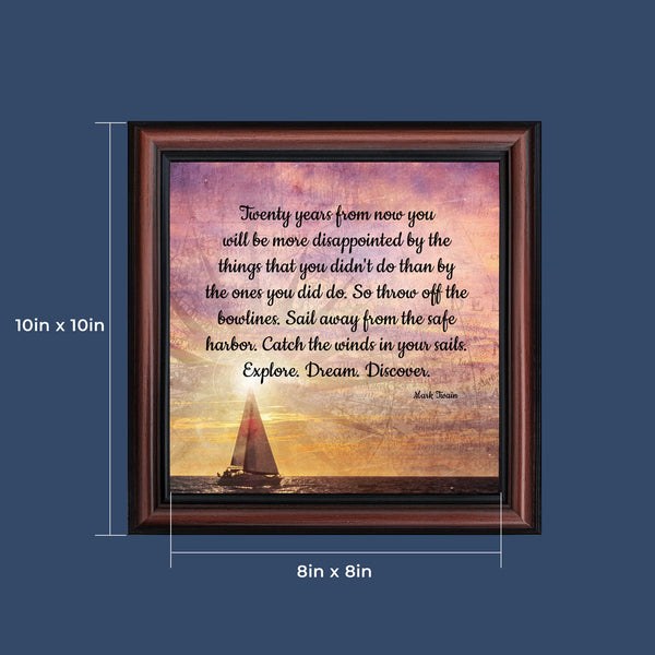 Discovery, Sailing Motivational Wall Art, Graduation Gift Framed Mark Twain Quotes, 10x10 6393