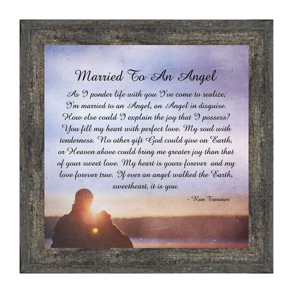 Married to an Angel, Christian Marriage Gift for Wife, Anniversary Picture Frame from Husband to Wife, 10x10 6406
