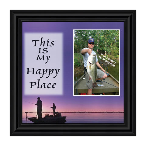 Fishermans Happy Place, Fishing Gifts,  Beach, Boating or Fishing Decor, Personalized Picture Frame, 10X10 9722