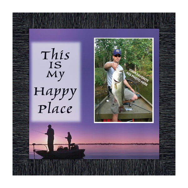 Fishermans Happy Place, Fishing Gifts,  Beach, Boating or Fishing Decor, Personalized Picture Frame, 10X10 9722