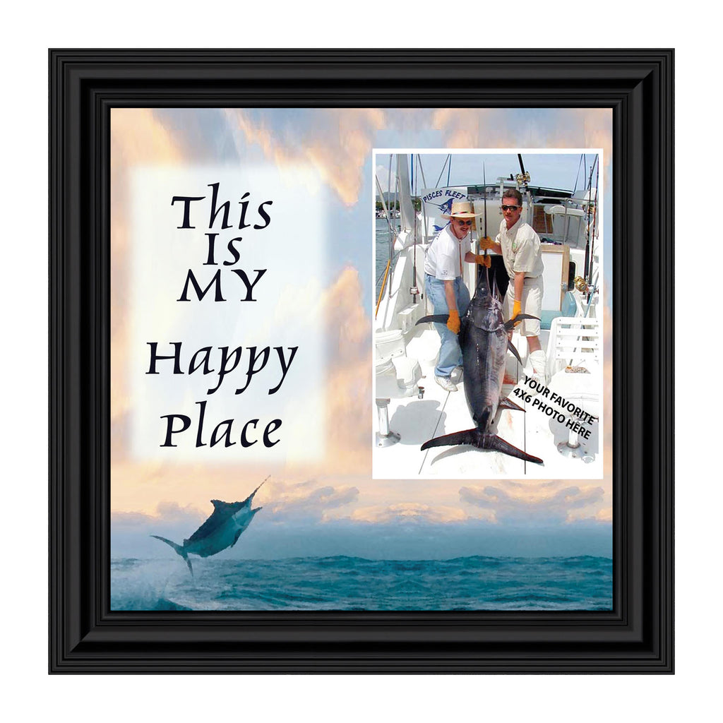 Deep Sea Fisherman's Happy Place, Fishing Gifts,  Beach, Boating or Fishing Decor, Personalized Picture Frame, 10X10 9723