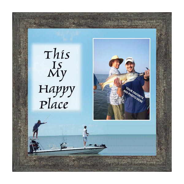 Fishermans Happy Place, Fishing Gifts,  Beach, Boating or Fishing Decor, Personalized Picture Frame, 10X10 9724