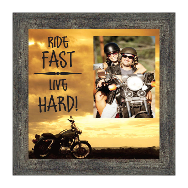 Classic Harley Davidson Motorcycle "Ride Fast, Live Hard" Sunset Picture Frame, 10x10 9766