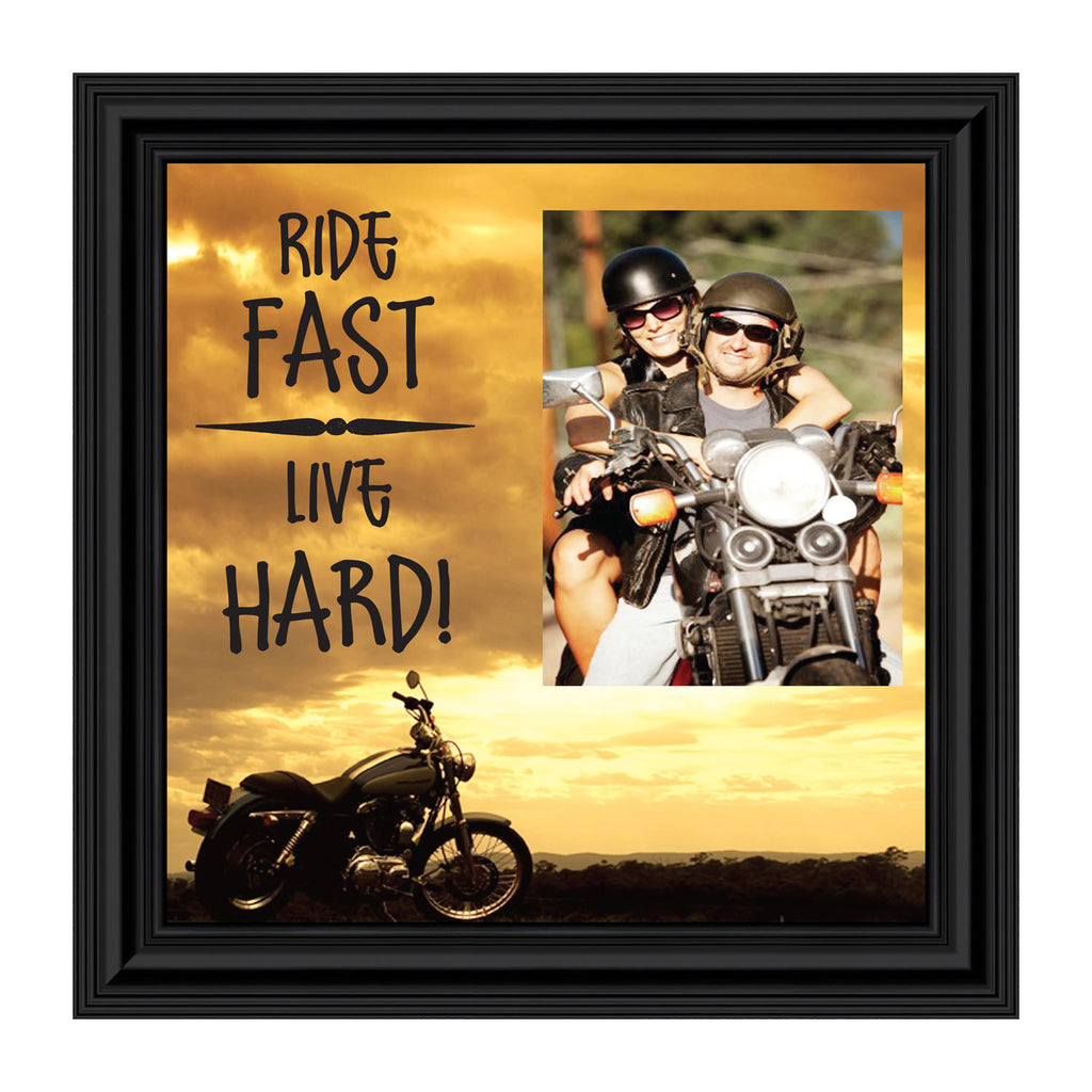 Classic Harley Davidson Motorcycle "Ride Fast, Live Hard" Sunset Picture Frame, 10x10 9766