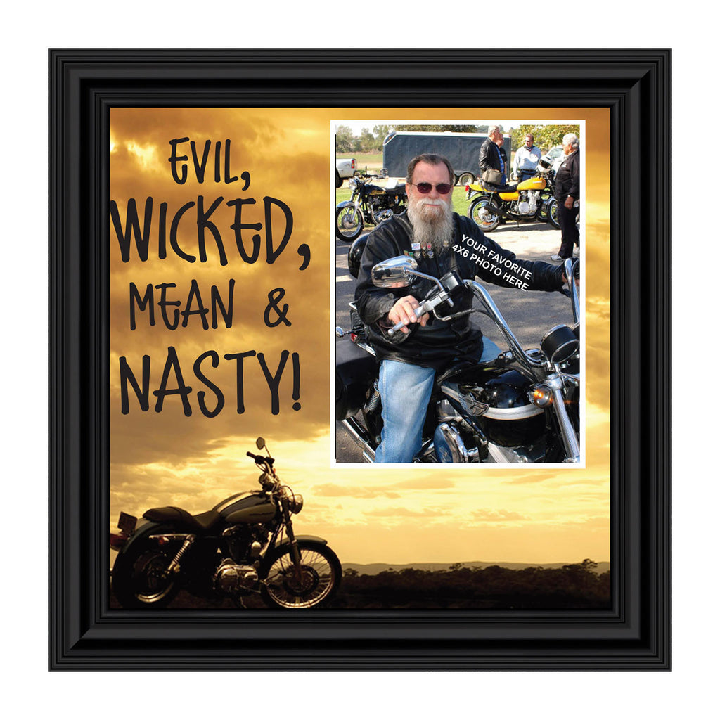Classic Motorcycle "Wicked, Mean and Nasty" Sunset with Personalized Picture Frame, 10X10 9767