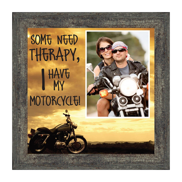 Classic Motorcycle "Some Need Therapy, I Have My Motorcycle" Sunset with Personalized Picture Frame, 10X10 9769