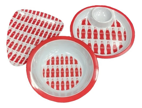 Coca Cola Serving Set; Serving Bowl, Chip 'n Dip Plate and Serving Plate