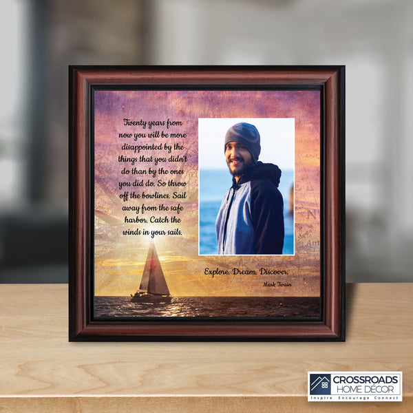 Discovery, Sailing Motivational Wall Art, Graduation Gift Framed Mark Twain Quotes, 10x10 6393