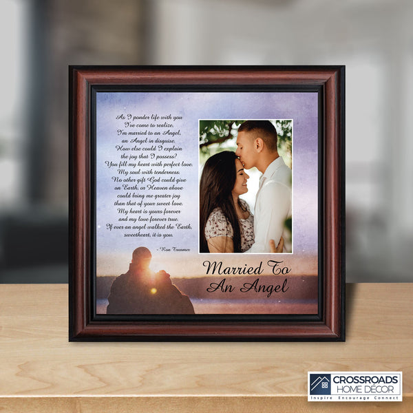 Married to an Angel, Christian Marriage Gift for Wife, Anniversary Picture Frame from Husband to Wife, 10x10 6406