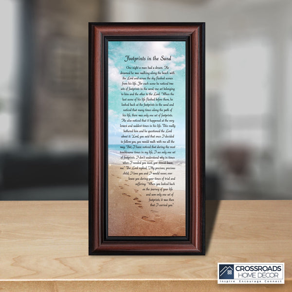 Footprints in the Sand Inspirational Wall Art, Beach Decor, Christian Gifts for Women and Men, Christian Wall Decor, Get Well Soon, Encouraging Scripture Wall Art, Framed Sympathy Gift, 6380