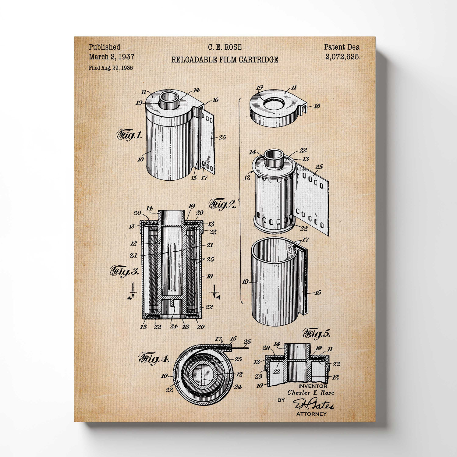 Movie Wall Decor, Film Patent Canvas Print, Ready To Hang for Living Room Home Wall Decor, C2334c