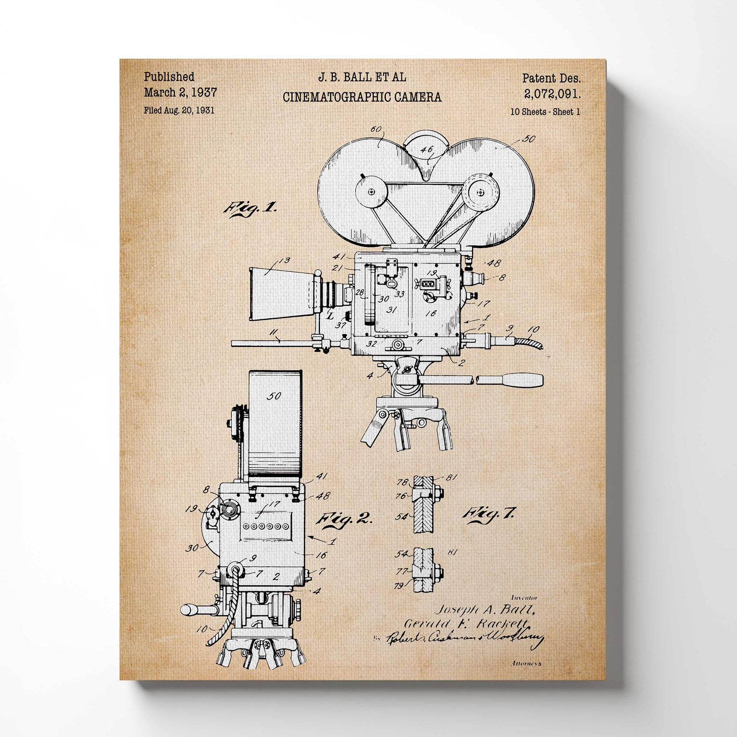 Movie Theme Part Decorations, Move Gifts, Cinematic Camera Patent Canvas Print, Ready To Hang for Living Room Home Wall Decor, C2340