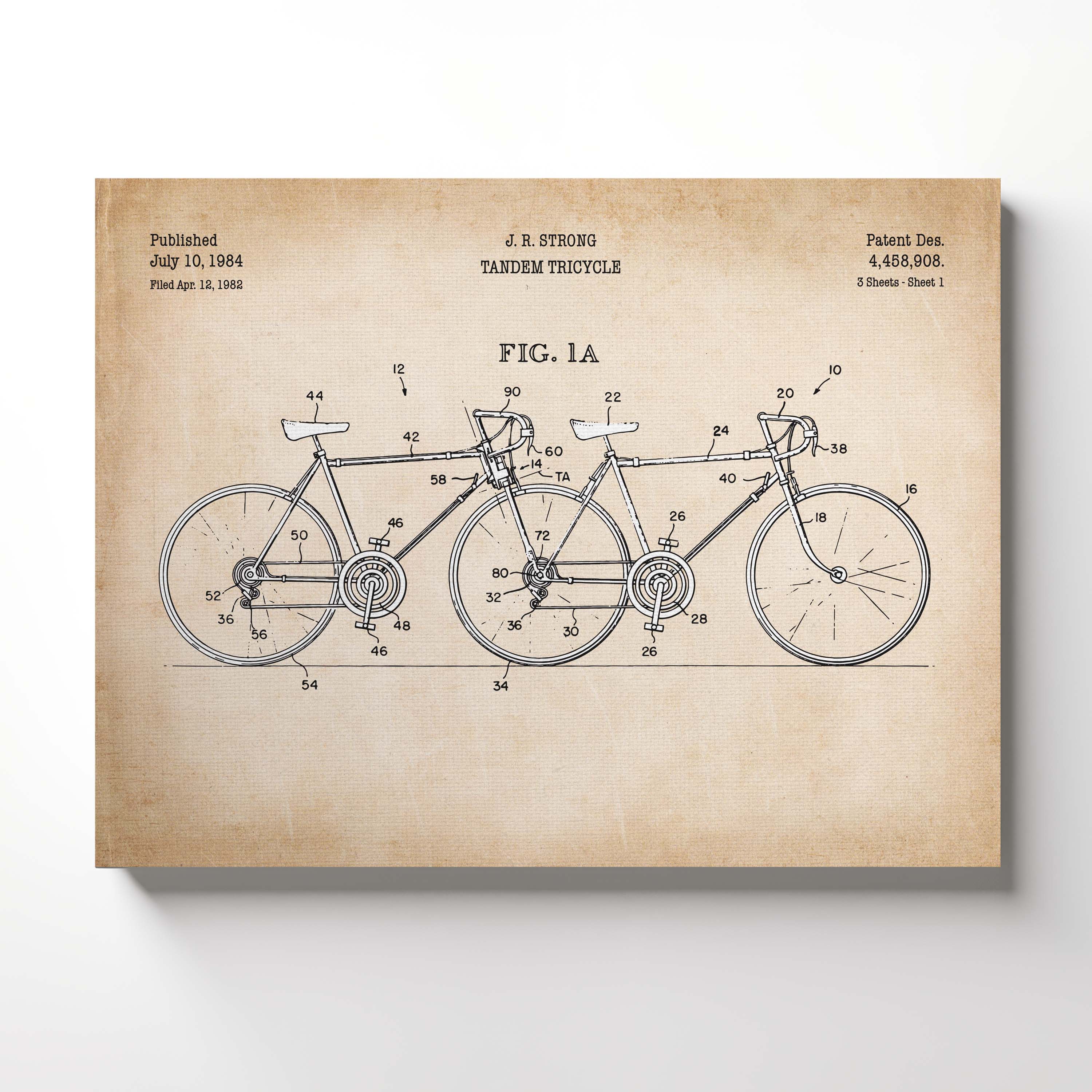 Bicycle Rider Gifts, Bike Decor, Bicycle Patent Canvas Print, Ready To Hang for Living Room Home Wall Decor, C2391