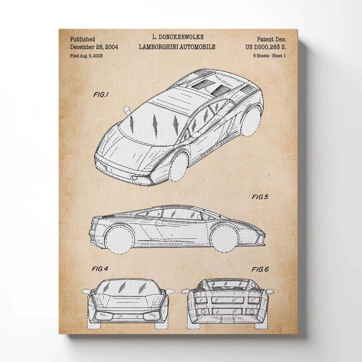 Lomborghini Wall Art, Lamborghini Patent Canvas Print, Ready To Hang for Living Room Home Wall Decor, C2505