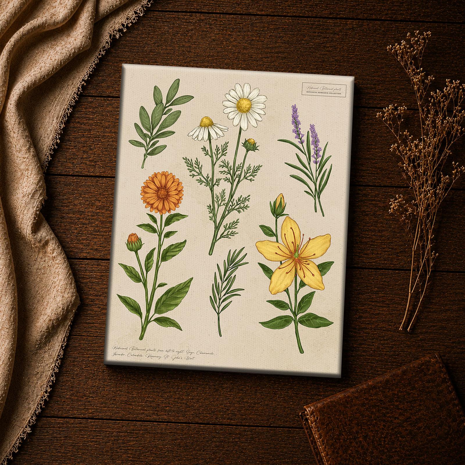 Sage, chamomile, and lavender close-up - medicinal herbs wall art detail