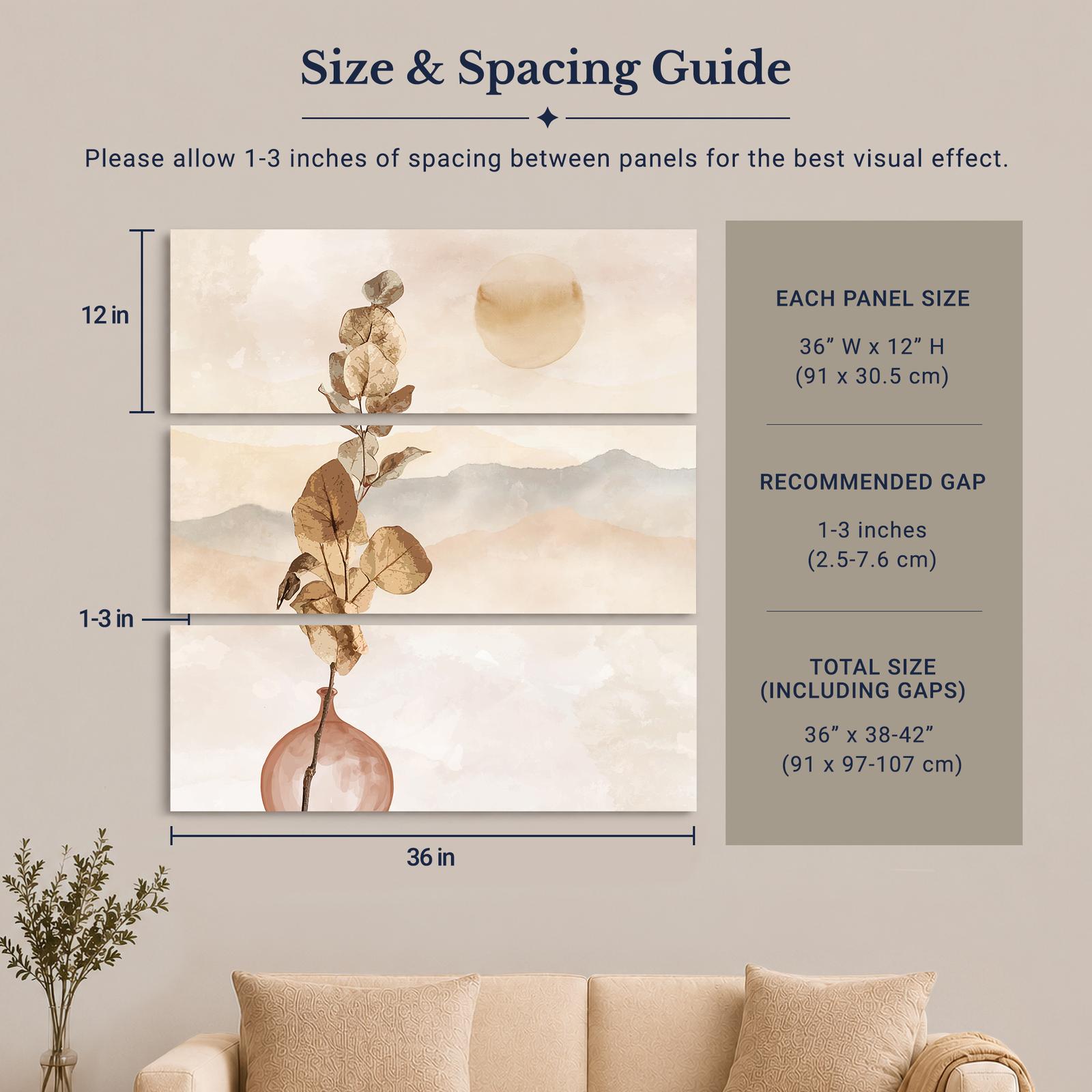 Eucalyptus at Sunrise canvas wall art displayed in a boho living room