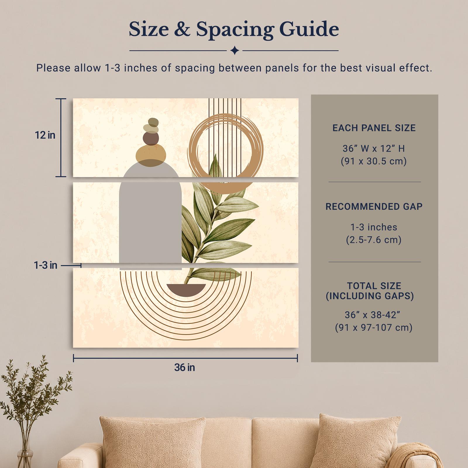 Balance Stones and Olive Branch canvas wall art displayed in a calm living room