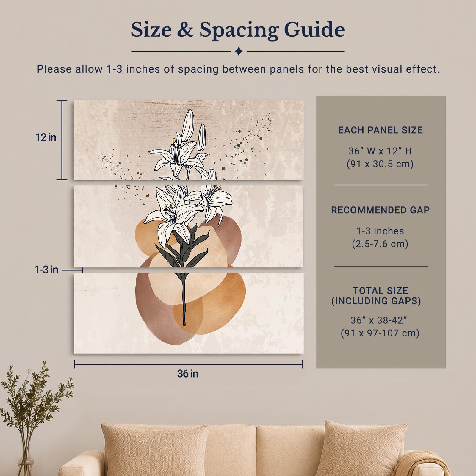 White Lilies in Bloom canvas wall art displayed in a boho living room