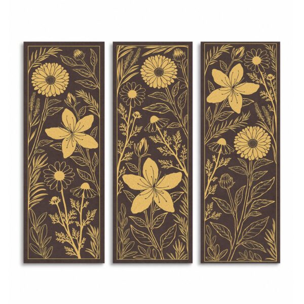 Golden Botanical Panels canvas print - 3 Piece Gold Botanical Canvas Wall Art by Crossroads Home Decor