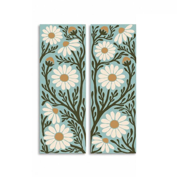 Folk Daisy Panels canvas print - Boho Daisy Canvas Wall Art Set of 2 by Crossroads Home Decor