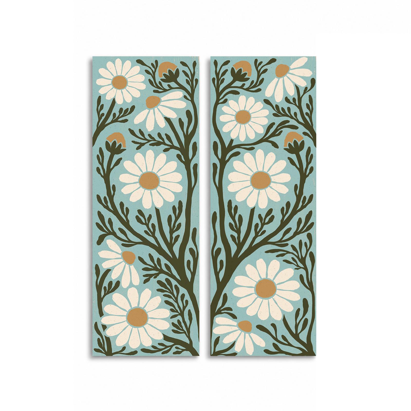 C3503C-1-12x36-1 Folk Daisy Panels canvas print - Boho Daisy Canvas Wall Art Set of 2 by Crossroads Home Decor