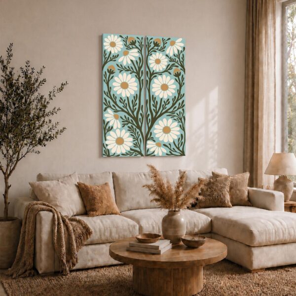 Folk Daisy Panels gift - canvas print for the retro or mid century modern decor lover