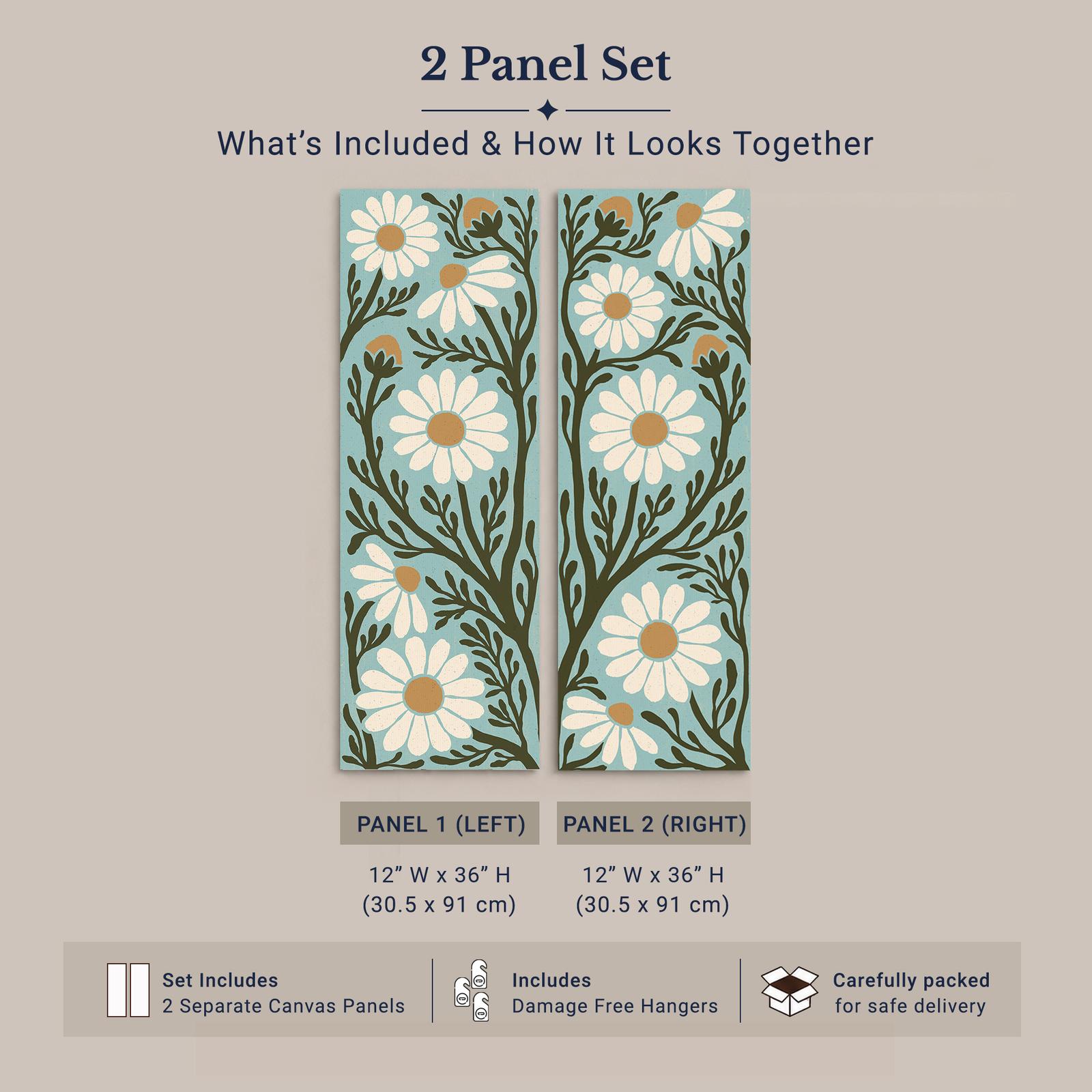 C3503C-4-12x36-1 Folk Daisy Panels canvas print - block-print daisy inspirational wall art