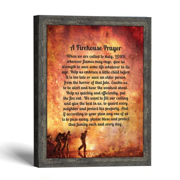 Firehouse Prayer framed print, firefighter crew tribute by Crossroads Home Decor