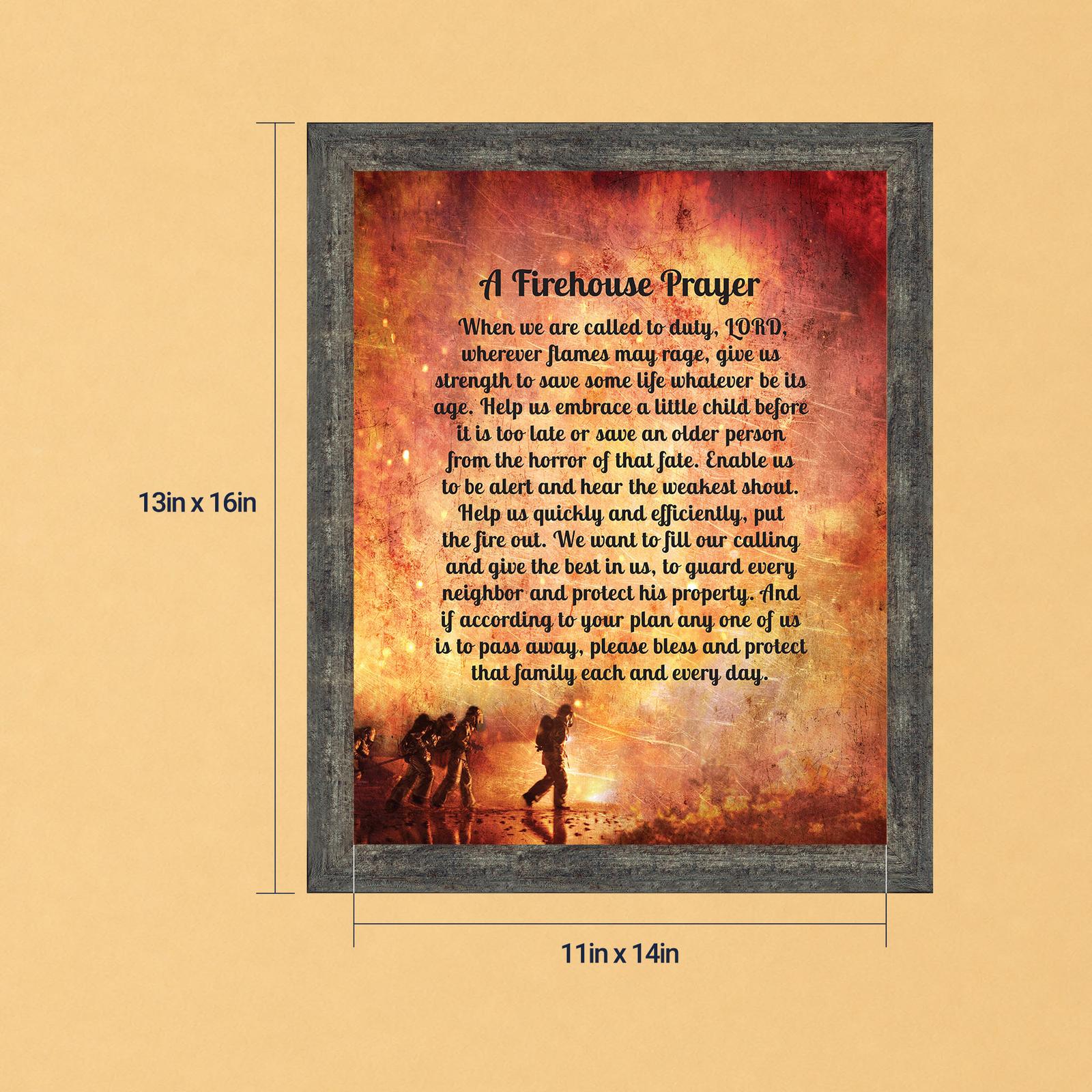 Firehouse Prayer framed print, firefighter crew tribute by Crossroads Home Decor