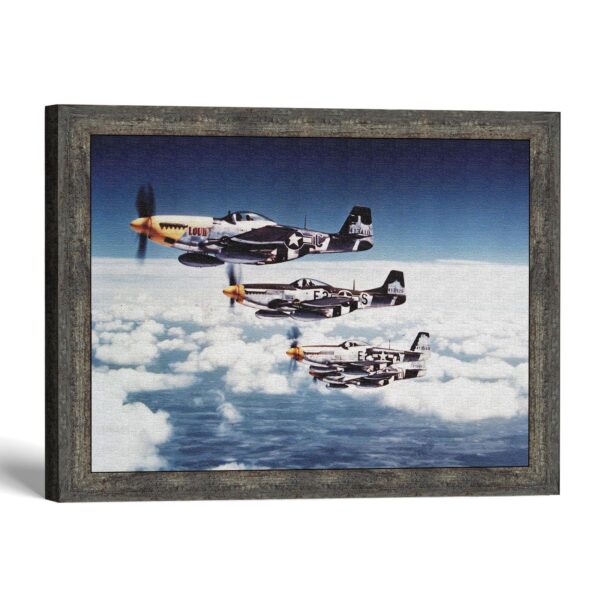 P-51 Mustang D-Day stripes framed print - Lou IV formation by Crossroads Home Decor