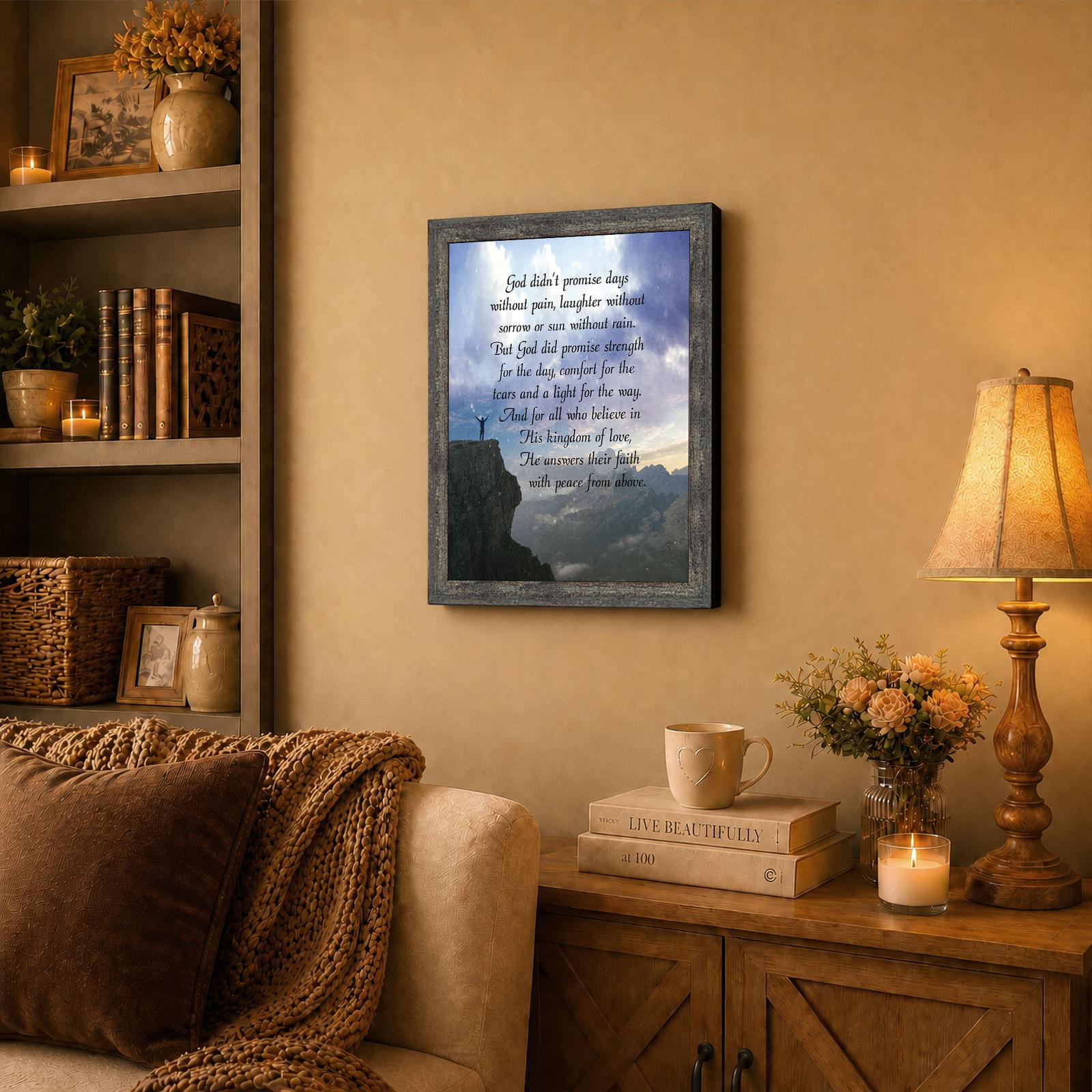 God Didn't Promise framed wall art displayed in a living room