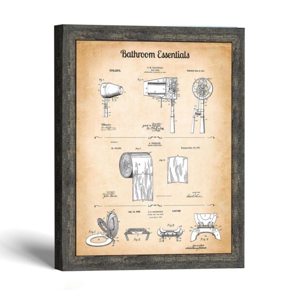 Vintage bathroom patent print - three US patents in one 11x14 frame by Crossroads Home Decor