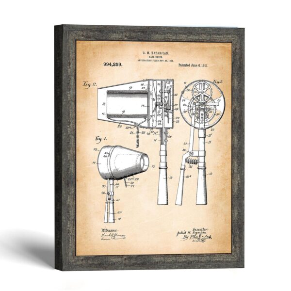 Hair dryer patent print - 1911 barbershop blueprint by Crossroads Home Decor