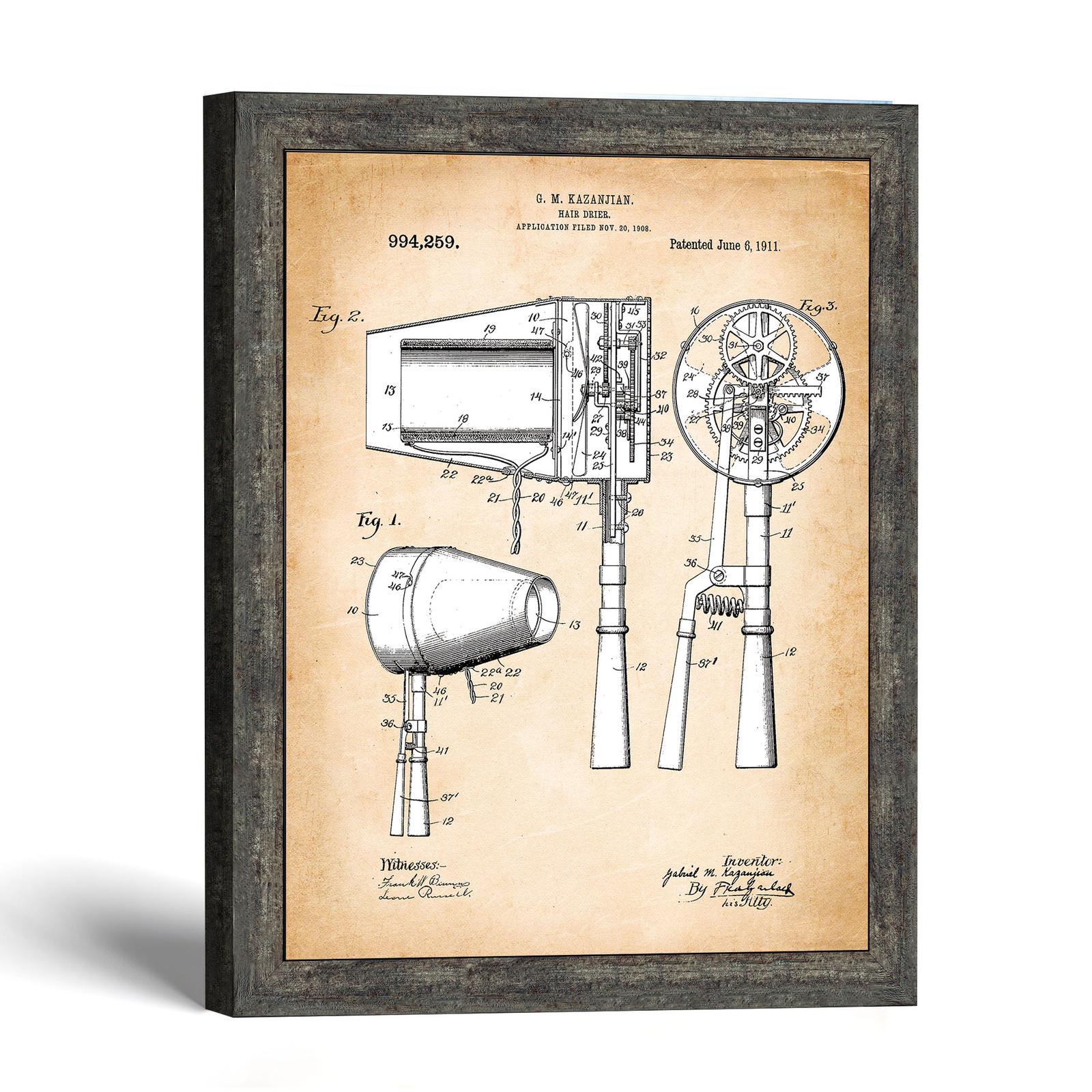 Hair dryer patent print - 1911 barbershop blueprint by Crossroads Home Decor