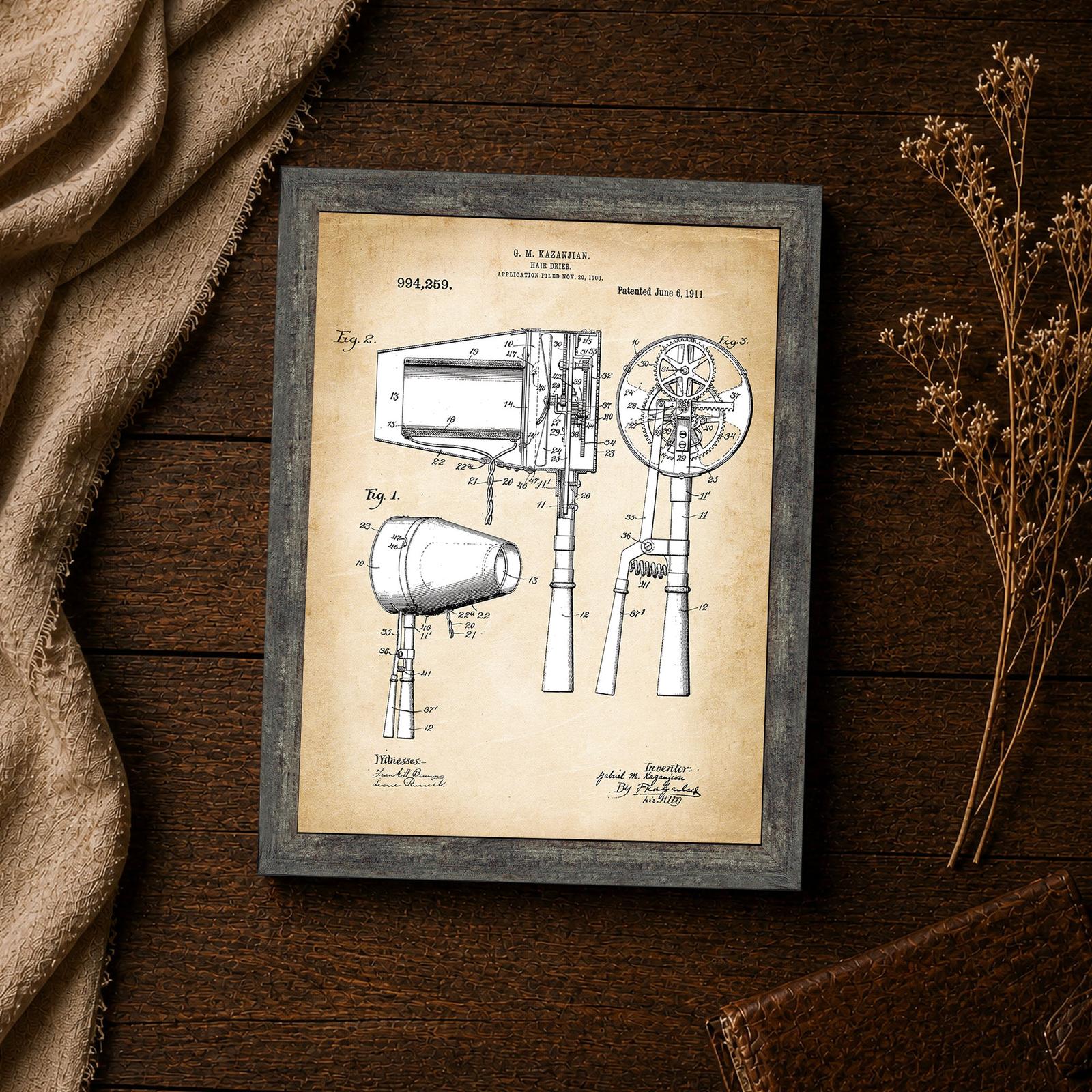 hair dryer patent - 1911 patent number and lettering closeup